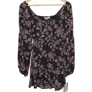 NWOT Live To Be Spoiled Black Pink Green Floral Long Sleeve Mini Dress Size XS